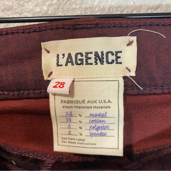 L'Agence Jeans Womens Size‎ 28 Margot High Waist Bordeaux Glitter Coated Skinny - Picture 4 of 12